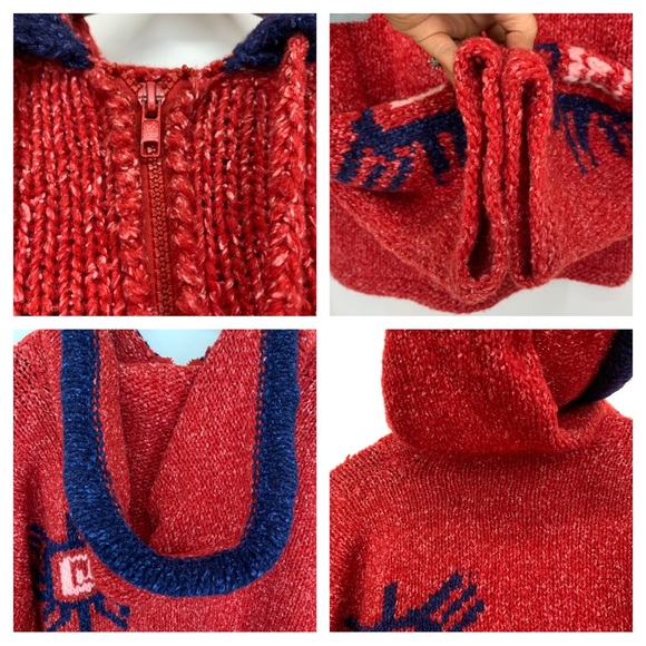 La Llama 100% Wool Full Zip Hand Knit Drop Shoulder Shacket Hoodie From Ecuador - Picture 10 of 16